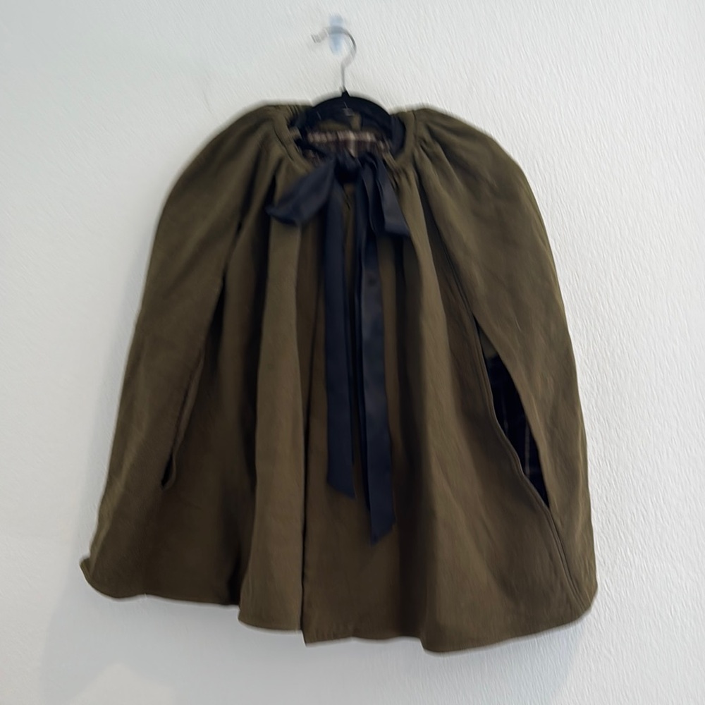 Adam Lippes Olive Green Cape with Black Tie - Picture 2 of 7